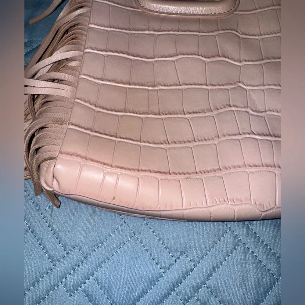 Maje Fringed Pale Pink Croc-Embossed Women's Mini Bag - Picture 7 of 7